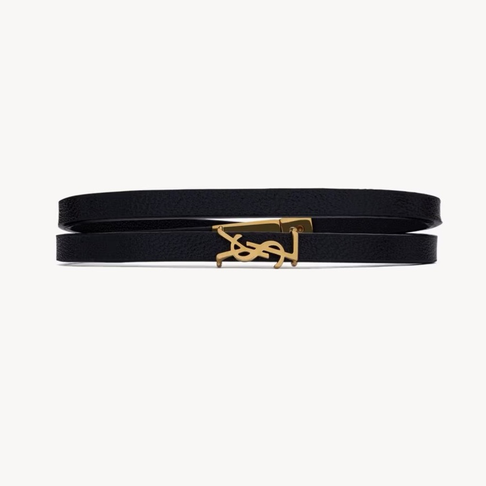 NWT YSL Cassandre Doublt Wrap Bracelet - size S - Black leather